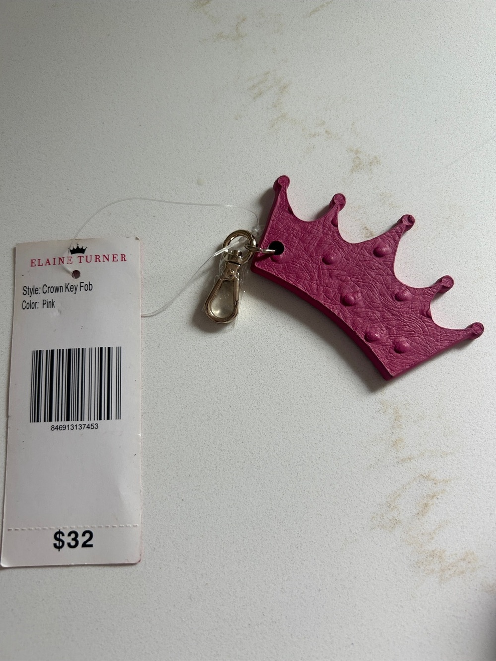 Elaine Turner Hot Pink Crown Keychain